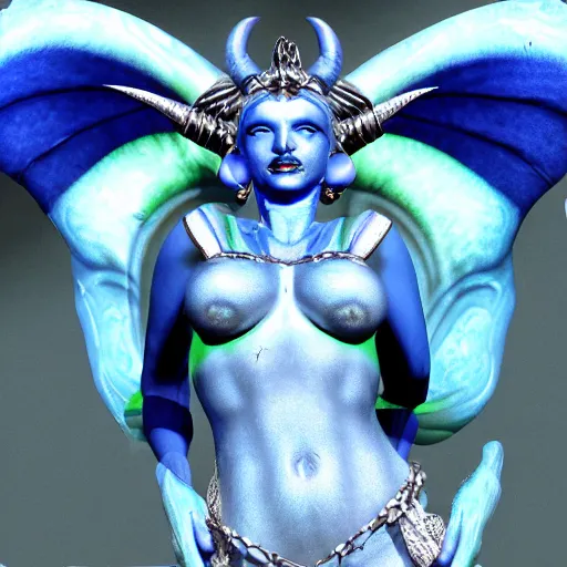 Prompt: Photorealistic blue devil goddess