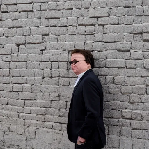 Prompt: Mike Myers gazing at the US-Mexican Wall, XF IQ4, f/1.4, ISO 200, 1/160s, 8K, RAW, unedited, symmetrical balance, in-frame