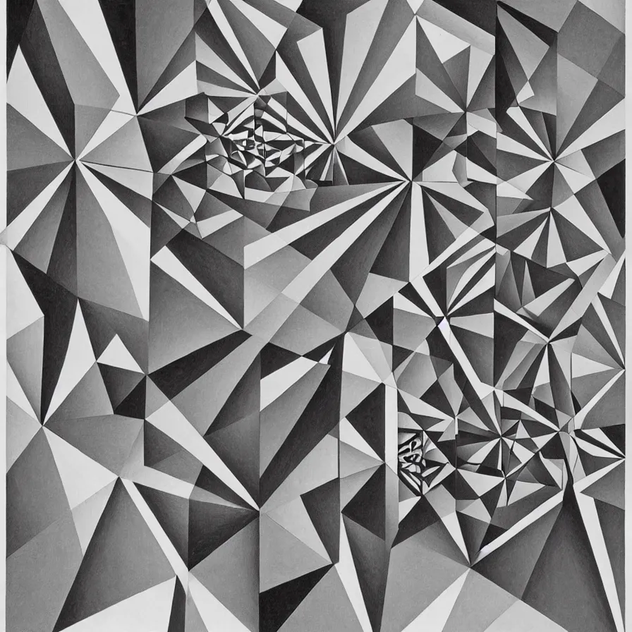 Prompt: trompe l'oeil, geometric illusion and visual hallucination by m. c. escher