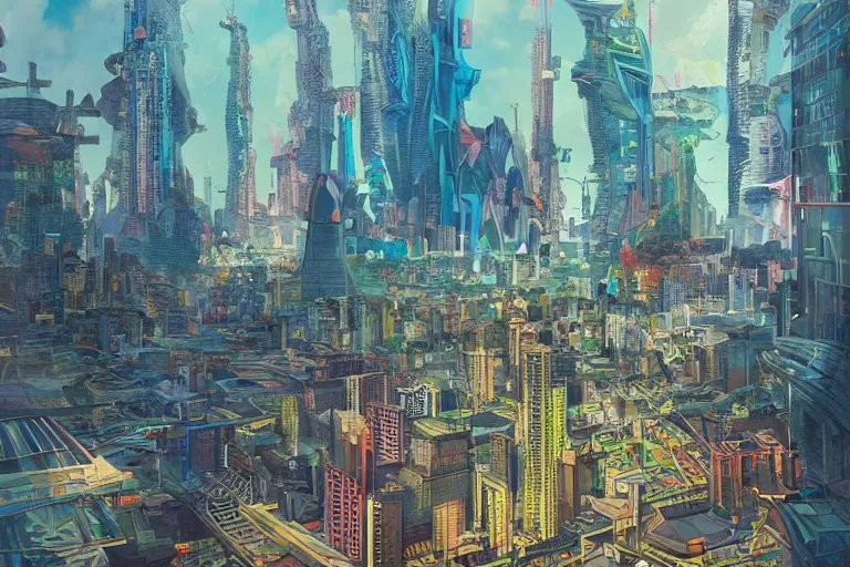 Prompt: futuristic city of manila, illustration painting, intricate, detailed illustration, hd, digital art, overdetailed art, concept art, complementing colors, detailed, illustration painting by leonardo da vinci, digital art, overdetailed art, concept art, complementing colors rendered by beeple, syd meade,