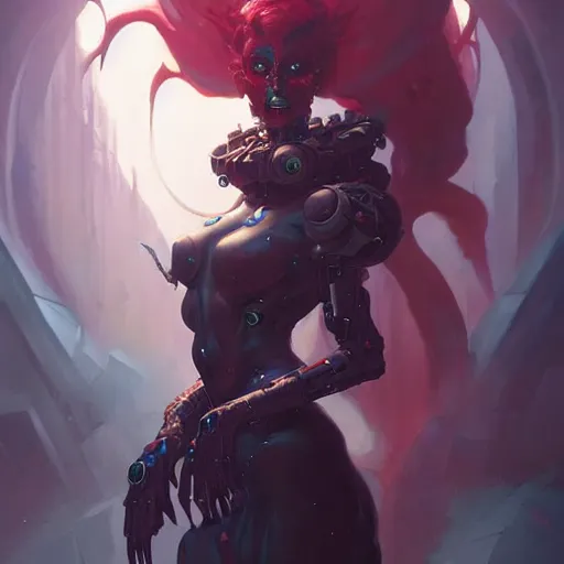 Image similar to a portrait of a beautiful cyborg demonic duchess of hell, cyberpunk concept art by pete mohrbacher and wlop and artgerm and josan gonzales, digital art