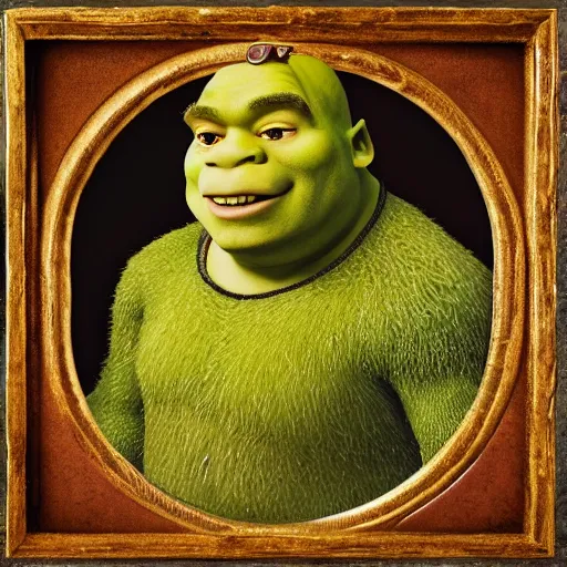 Image similar to shrek, tudor portrait, highly detailed,