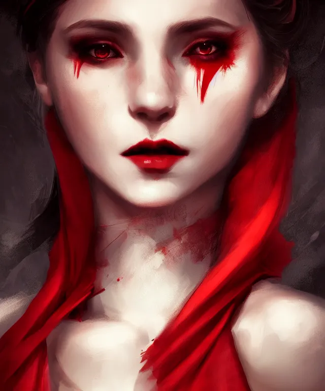 Prompt: vampire wearing red scarf by charlie bowater and titian and artgerm, full - body portrait, intricate, face, london, elegant, ( orange mist ), beautiful, highly detailed, dramatic lighting, sharp focus, trending on artstation, artstationhd, artstationhq, unreal engine, 4 k, 8 k