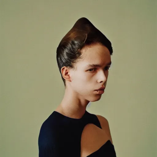 Image similar to realistic photoshooting for a new balenciaga lookbook, color film photography, portrait of a beautiful woman, by photo in style of Tyler Mitchell, wes anderson, Julia Hetta, Tim Walker, Petra Collins, 35mm,