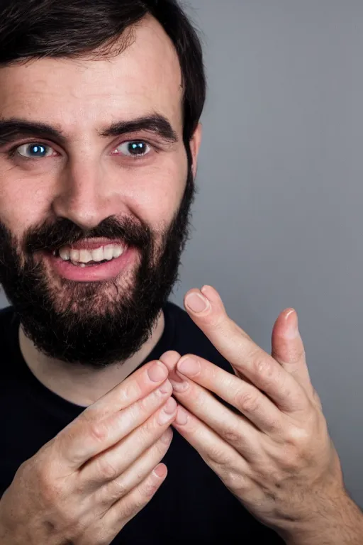 Image similar to portrait photo of a man with four fingers , 8k