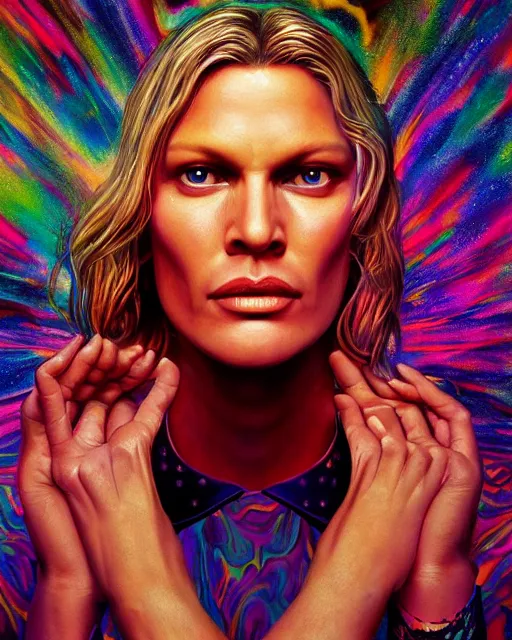 Prompt: portrait ultra dimensional species natasha henstridge entity, accidentally tripping on dmt and acid, psychedelic experience, overwhelming psychosis of self realization and burning awakening, ultra high definition, unreal engine 5, hyperrealism, masterpiece composition, by casey weldon, barclay shaw 8 k photorealistic