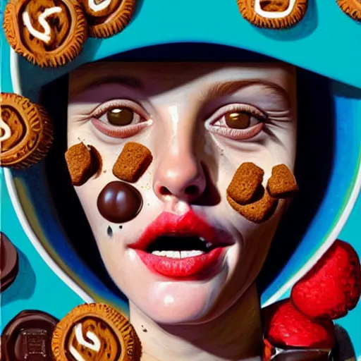 Image similar to drew barrymore face inside! a smore, chocolate, marshmallow graham cracker, digital painting by arcimboldo, rhads