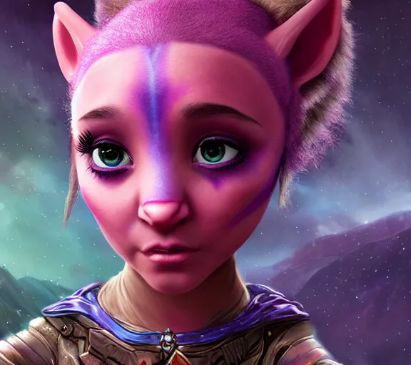 Prompt: an epic fantasy comic book style portrait painting of an extremely cute and adorable very beautiful nebulapunk ariana grande as a halfling na'vi from avatar, character design by mark ryden and pixar and hayao miyazaki, unreal 5, daz, hyperrealistic, octane render, cosplay, rpg portrait, dynamic lighting, intricate detail, harvest fall vibrancy, cinematic