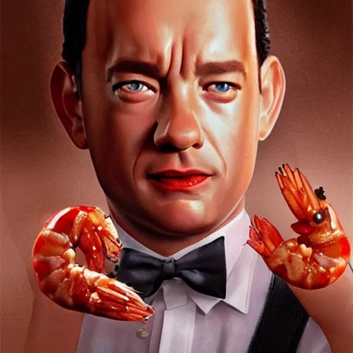 Image similar to tom hanks as forrest gump has shrimps instead of hands, photorealistic, cgsociety, artstation