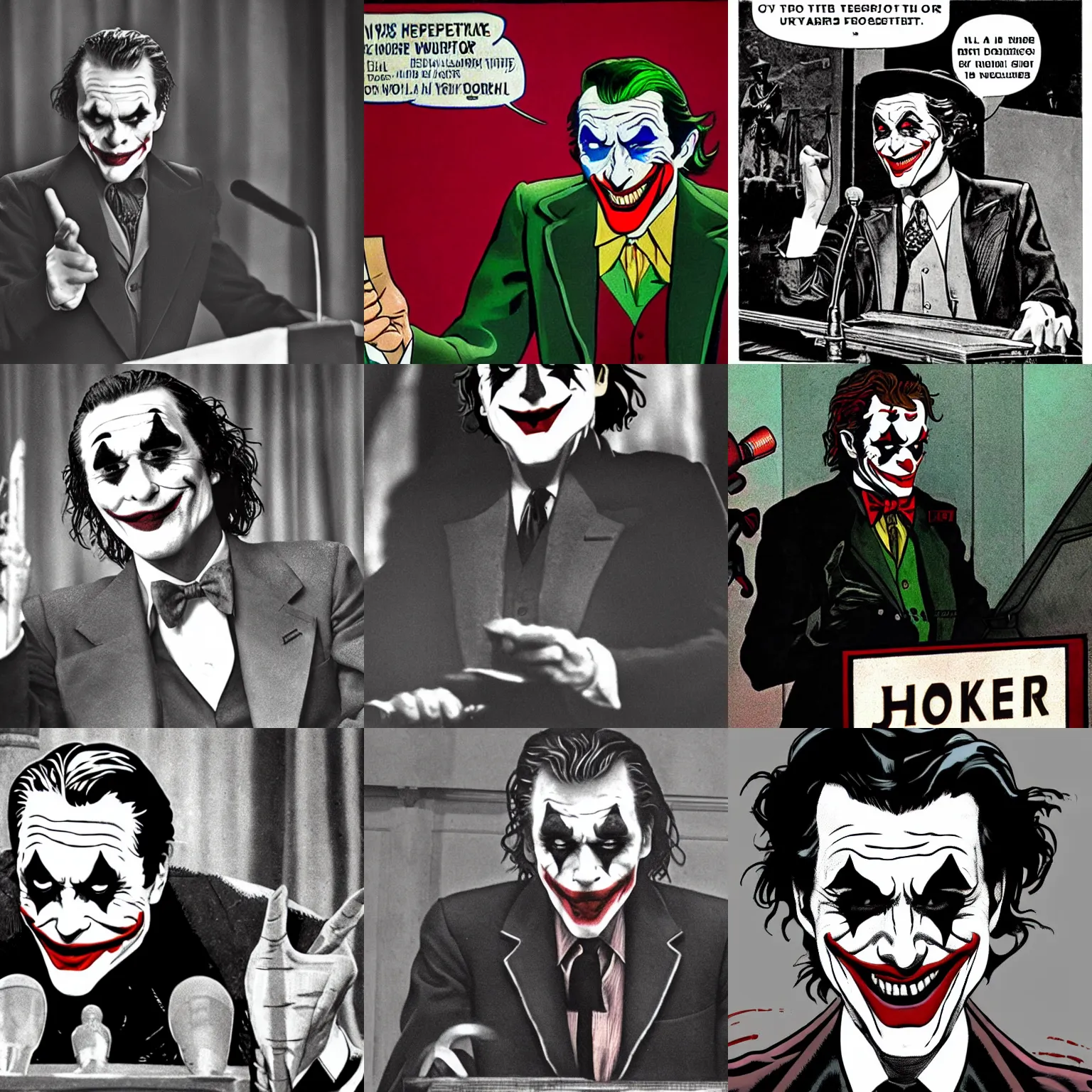 Prompt: Joker giving a speech in 1942, high detail, 4k