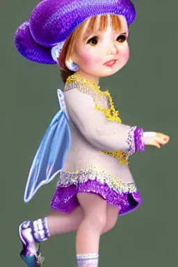 Image similar to Full View fairy maiden with short blond hair wearing an oversized purple Beret, Baggy Purple overall shorts, Short Puffy pants made of silk, silk shoes, a big billowy scarf, Golden Ribbon, and white leggings Covered in stars. covered in embroidery. Short Hair. peasant magic. masterpiece 4k digital illustration by Ruan Jia and Mandy Jurgens and Artgerm and william-adolphe bouguereau, award winning, Artstation, art nouveau aesthetic, Alphonse Mucha background, intricate details, realistic, panoramic view, Hyperdetailed, 8k resolution, intricate art nouveau