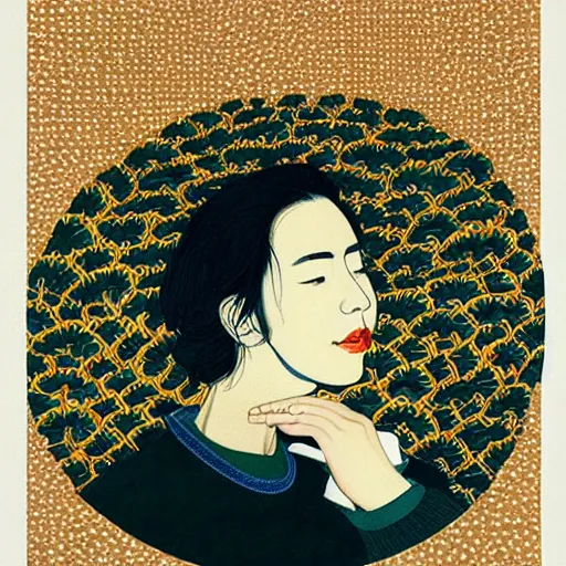 Prompt: “ matthew smith portrait by ikenaga yasunari and ayana otake and ko rakusui, 6 0 s poster, drawing, realistic, sharp focus, japanese, dreamy, nostalgia, faded, golden hues, floral clothes, porcelain skin ”