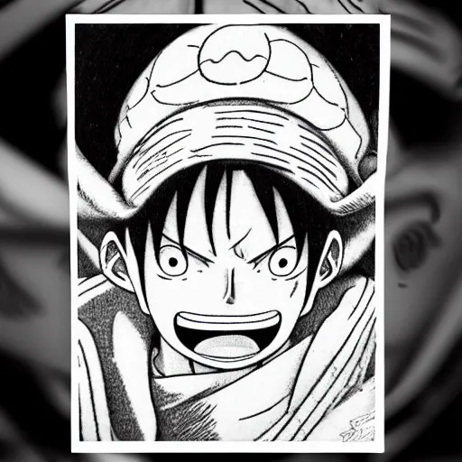 Prompt: a portrait of Luffy from one piece by eiichiro oda. He is wearing a beanie, and has a serious look on his face, hyper-detailed masterpiece