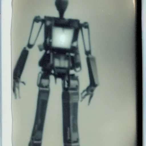 Prompt: a cursed polaroid photo of a slender zone of the enders humanoid mech