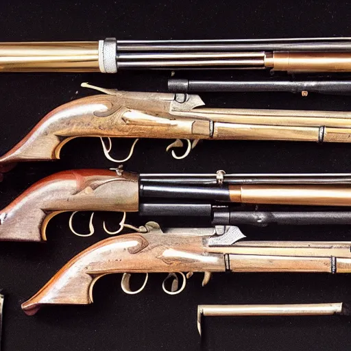 Image similar to a very detailed photo of george washinton's two flintlock pistols, museum, 8k, studio lighting,photograph, shot on iphone, 2022, full view, wideshot