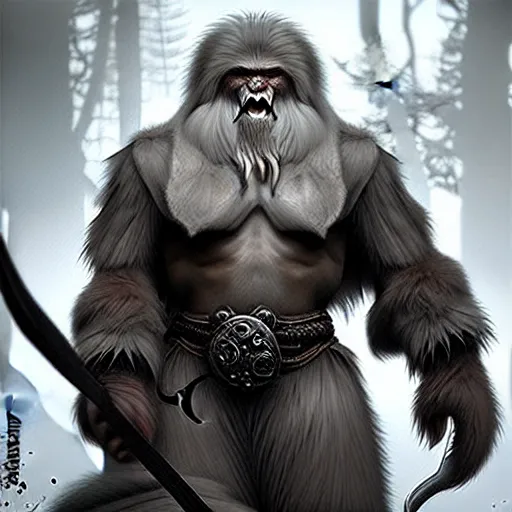 Image similar to d & d concept art matte painting yeti warrior in the style of stefan kostic, realistic, sharp focus, 8 k high definition, insanely detailed, intricate, mysterious, art by stanley lau and artgerm and luis royo