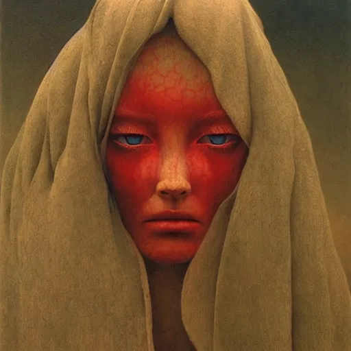 Image similar to beksinski, zdzisław - her eyes wide, oil on canvas