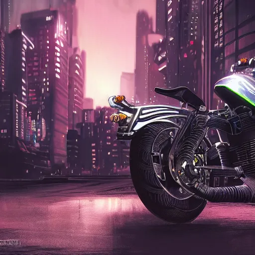 Image similar to cyberpunk motorcycle, realistic style, high detail, chrome, neon