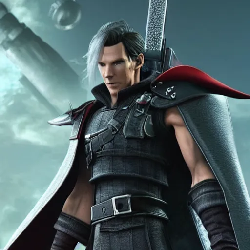 Prompt: benedict cumberbatch in final fantasy vii remake, character render, full body shot, highly detailed, in game render