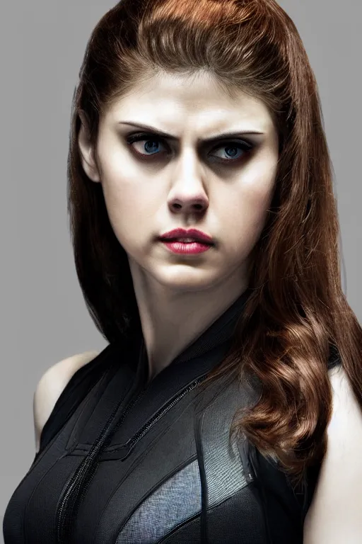 Prompt: alexandra daddario as black widow in avengers, realistic portrait photography, very detailed face