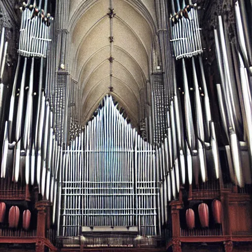 Image similar to a photorealistic endless nightmare cathedral with enormous organ pipes