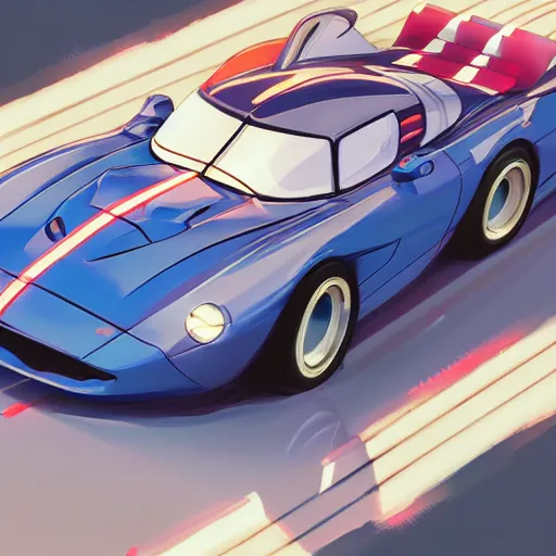 Image similar to speed racer's mach 5 in motion, studio ghibli studio key hideaki anno sakimichan stanley artgerm lau rossdraws james jean marc simonetti elegant highly detailed digital painting artstation pixiv