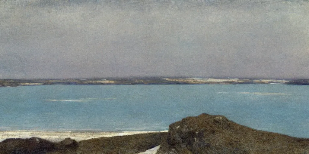 Image similar to black cliffs over water by Fernand Khnopff