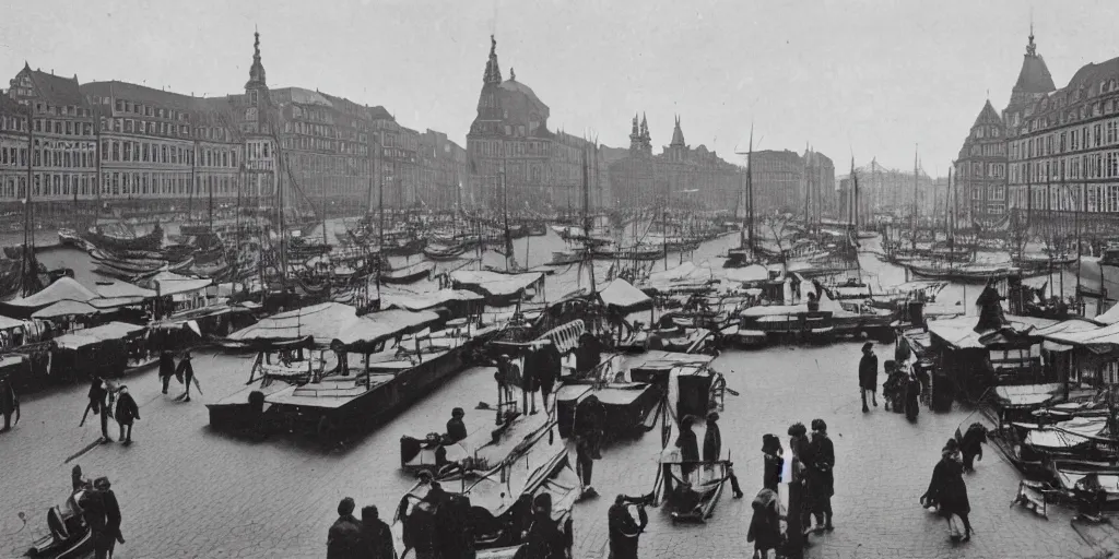 Image similar to 1 8 th century picture of the hamburg fischmarkt, 1 9 0 0 s photography