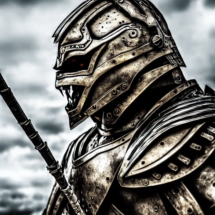 Image similar to photo of a warrior with metal tiger themed armour, highly detailed, 4 k, hdr, smooth, sharp focus, high resolution, award - winning photo