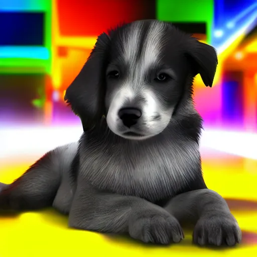 Image similar to puppy as a DJ, 8k, volumetric lighting, hyper realistic