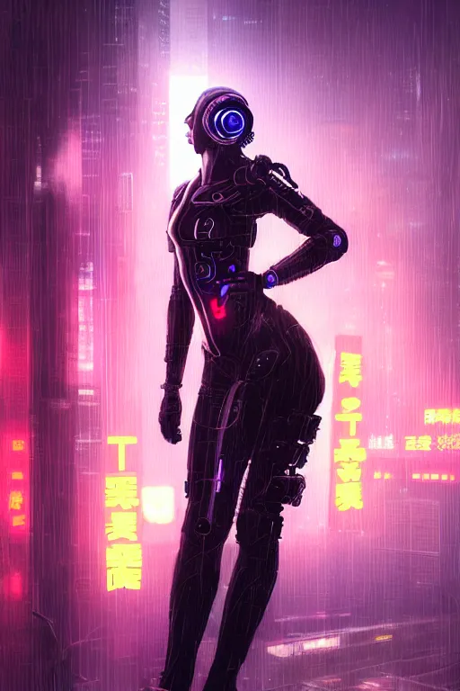 Image similar to portrait futuristic beautiful cyberpunk female police, in heavy rainning futuristic tokyo rooftop cyberpunk night, ssci-fi, fantasy, intricate, very very beautiful, elegant, neon light, highly detailed, digital painting, artstation, concept art, soft light, hdri, smooth, sharp focus, illustration, art by tian zi and craig mullins and WLOP and alphonse mucha