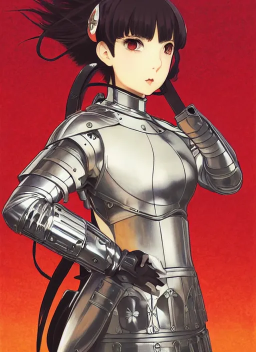 Image similar to ilya kuvshinov anime illustration knight girl in armor, last exile, murata range, fine detail, perfect anime face, dramatic lighting, dynamic composition, art deco, cel shading, vivid, rich texture, ( ( ( yoshinari yoh ) ) ), alphonse mucha, ( ( ( colorful ) ) ), gustav klimt