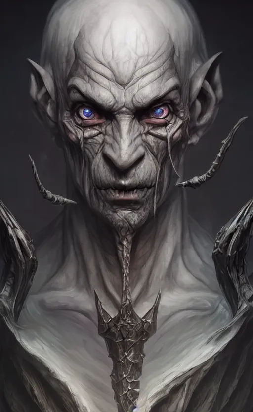 Image similar to legendary creepy dark elf wizard, highly detailed, d & d, fantasy, highly detailed, digital painting, trending on artstation, concept art, sharp focus, illustration, global illumination, ray tracing, realistic shaded, art by artgerm and greg rutkowski and fuji choko and viktoria gavrilenko and hoang lap