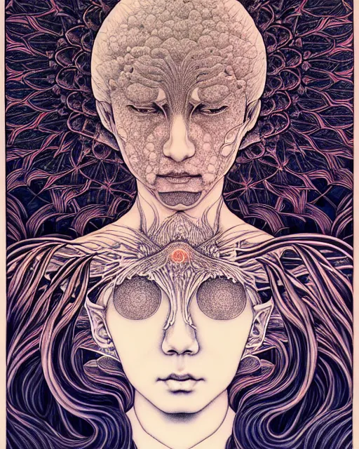Image similar to human spirit breaking away from the body, conjuring psychedelic background, part by takato yamamoto, part by alex gray, ross tran, james jean, ultra realistic, highly detailed, 8 k, trending on artstation, symmetry