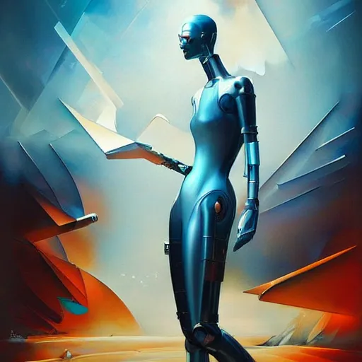 Image similar to scifi futurism automaton minimalism chrome by peter mohrbacher art Hajime Sorayama airbrush hyperrealism model abstract shatter fragments cubism futurism pastel blue soft