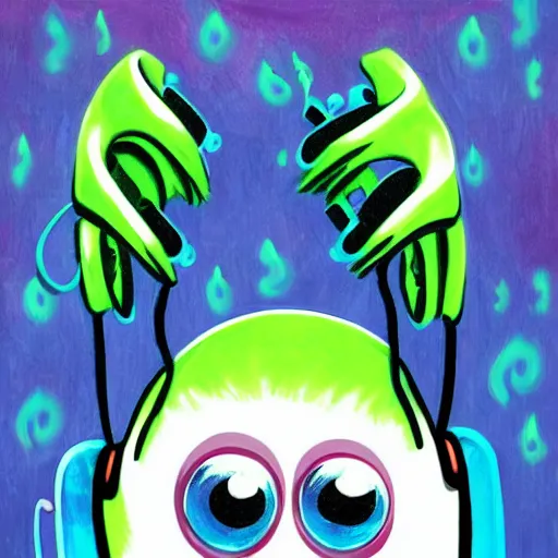 Image similar to Pop Wonder NFT - Alien Bog Friendly Monster Wearing Headphones, Art