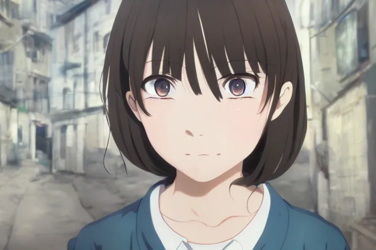 Prompt: anime film still portrait of a young girl wearing cardigan in rual street, cute face by ilya kuvshinov yoshinari yoh makoto shinkai katsura masakazu kyoani, dynamic perspective pose super detailed facial features eyebrowless symmetry, gapmoe yandere grimdark, crisp and sharp cel shade ambient light