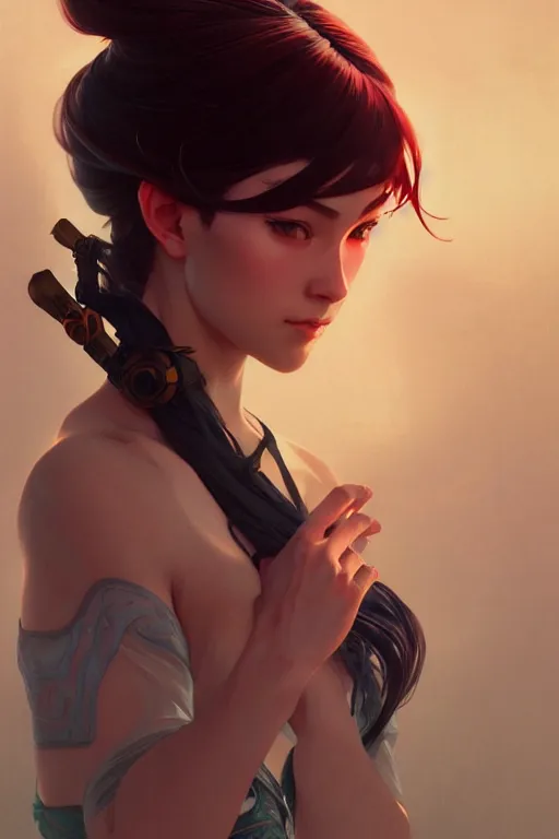 Image similar to a beautiful ninja girl, fantasy, portrait, sharp focus, intricate, elegant, digital painting, artstation, matte, highly detailed, concept art, illustration, ambient lighting, art by ilya kuvshinov, artgerm, Alphonse mucha, and Greg Rutkowski