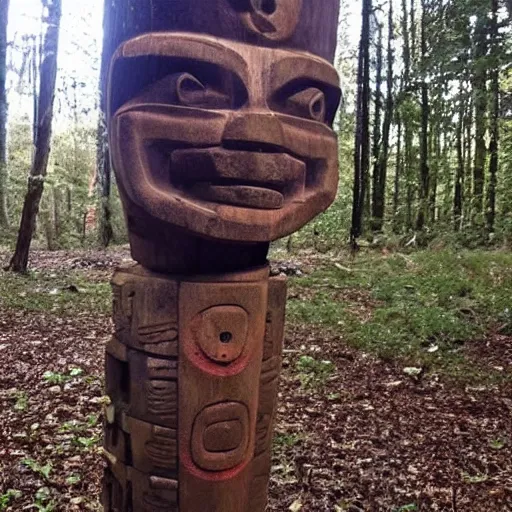 Prompt: check out this freaky totem i found in the woods. does anyone know what it is? 👀