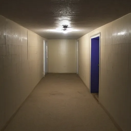 Prompt: an empty basement hallway, craigslist photo