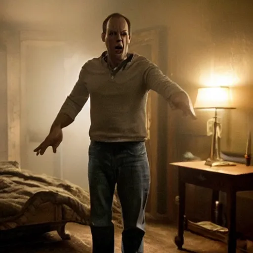 Image similar to a screen still of phil spencer in a horror scene from the movie the conjuring