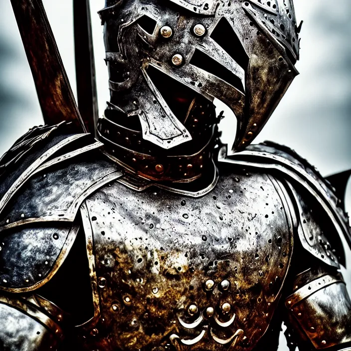 Image similar to digital art of a warrior headless, akephaloi, head in the body, with metal themed fantasy epic armour, highly detailed, hdr, smooth, sharp focus, high resolution, award - winning photo