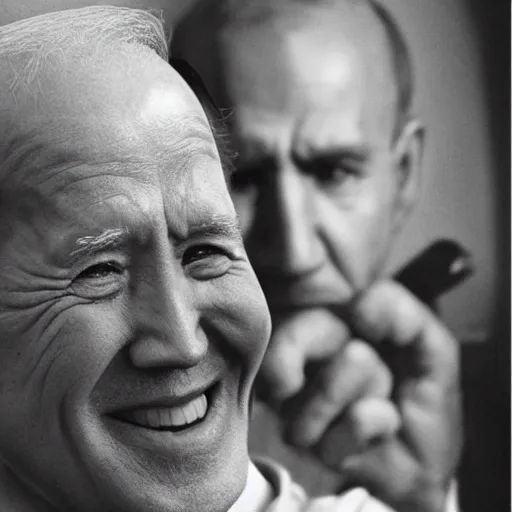 Prompt: photorealistic picture by nick ut and eddie adams and saul bromberger and yousuf karshs, pulitzer winning, best photography of the last decade, photorealistic, bokeh, fine details, 4 k, aesthetic / joe biden meets osama bin laden and talk each other