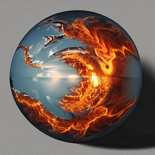 Image similar to water, fire, earth and air in one element, swirling around in a sphere, amazing detail, ray tracing