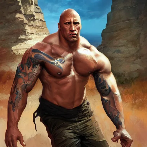 Prompt: the rock dwayne johnson, digital art by Mandy Jurgens and Irina French and Heraldo Ortega , hyperdetailed, artstation, cgsociety