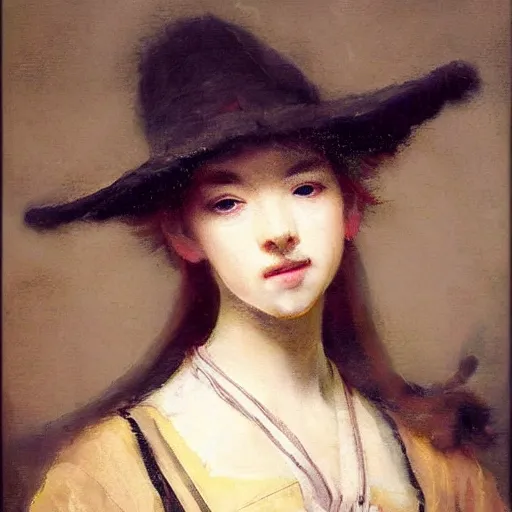 Prompt: a majestic oil painting of Anime girl by Rembrandt, hanging in the louvre, incredible detail