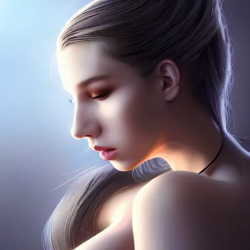 Image similar to Beuatiful Female Android, Half-Body, intricate, elegant, super highly detailed, professional digital painting, artstation, concept art, smooth, sharp focus, no blur, no dof, extreme illustration, Unreal Engine 5, Photorealism, HD quality, 8k resolution, cinema 4d, 3D, beautiful, cinematic, art by artgerm and greg rutkowski and alphonse mucha and loish and WLOP