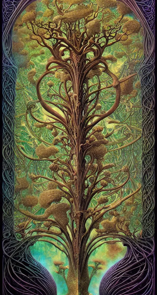 Image similar to tree of life by roger dean and andrew ferez, art forms of nature by ernst haeckel, divine chaos engine, symbolist, visionary, art nouveau, botanical fractal structures, organic, detailed, realistic, surreality