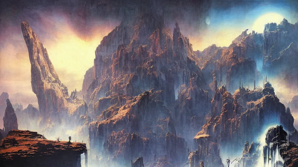 Image similar to journey to the center of the earth by frank frazetta and bruce pennington, cinematic matte painting