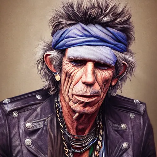 Prompt: digital painting of keith richards by filipe pagliuso and justin gerard, symmetric, fantasy, highly, detailed, realistic, intricate